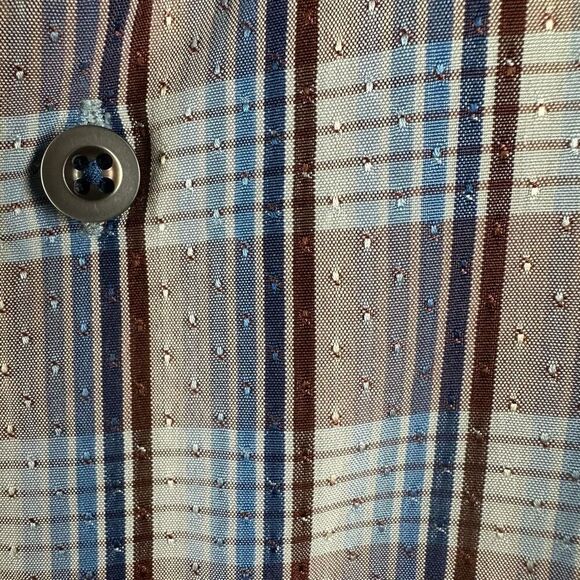 Tommy Bahama Men's XL 100% Silk Long Sleeve Button Up Blue Brown Dot Plaid Fall - Picture 3 of 9